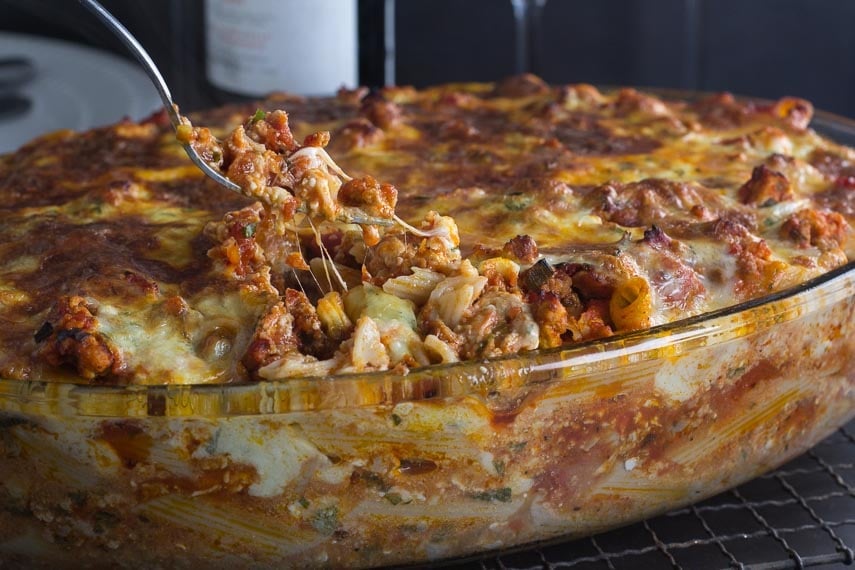 dishing up Super Deluxe Low FODMAP Baked Ziti