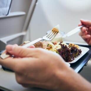eating on plane. chalabala via 123rf