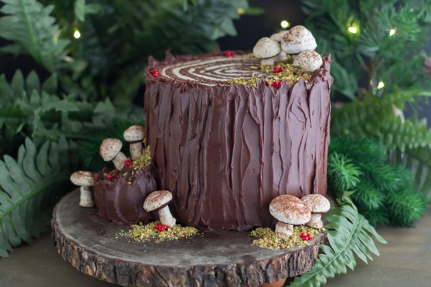 Christmas tree stump cake