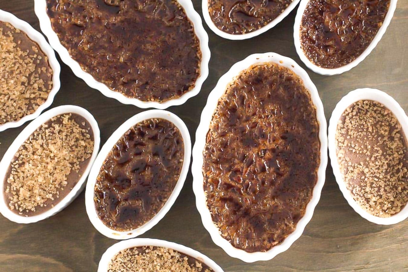 overhead-image-of-two-sizes-of-low-fodmap-chocolate-creme-brulee-some-waiting-to-be-torched.