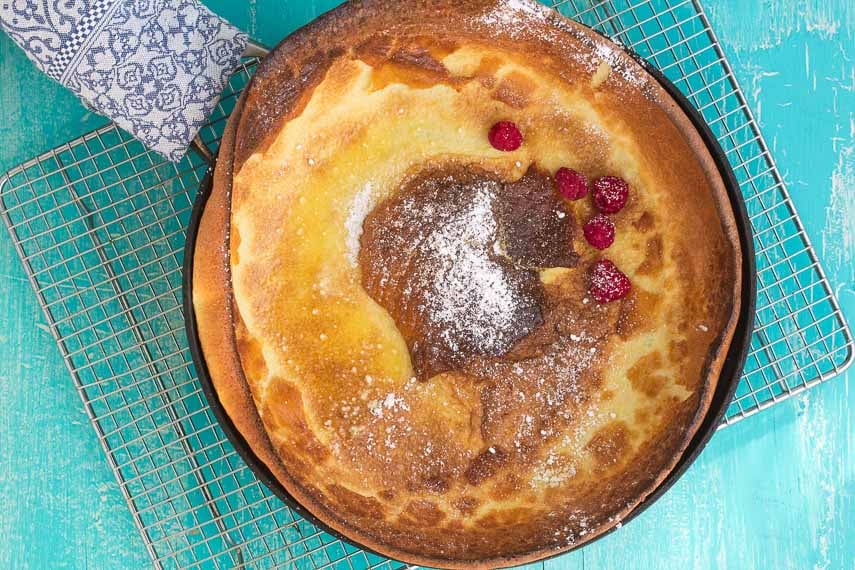 Low FODMAP Dutch Baby Pancake in skillet