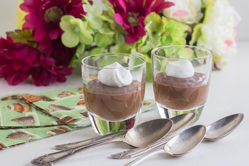Low FODMAP Irish Whiskey Chocolate Mousse in small glass cups