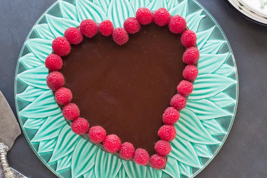 low FODMAP Raspberry Chocolate Truffle Heart cake