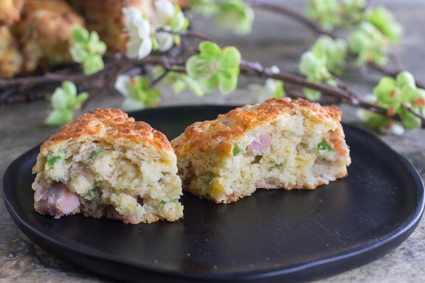 closeup of the inside of low FODMAP Ham & Cheese Scones - Gluten-Free!