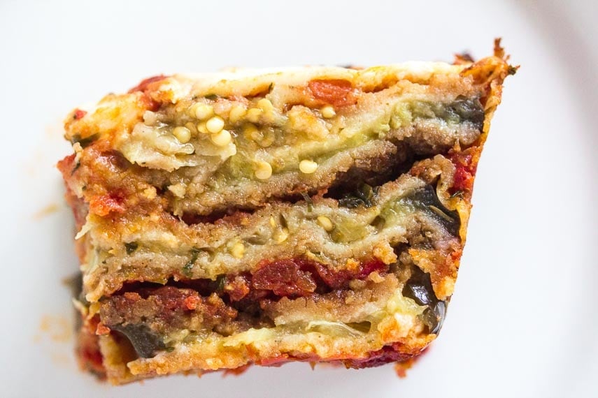 cross-section of hearty Low FODMAP Eggplant parmesan