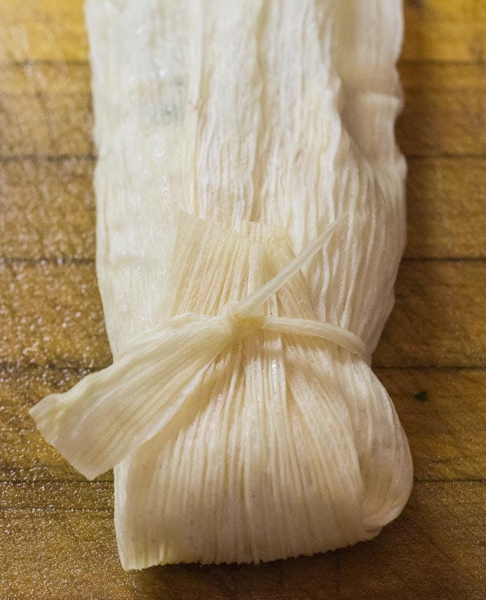 Tamale tied with piece of cornhusk