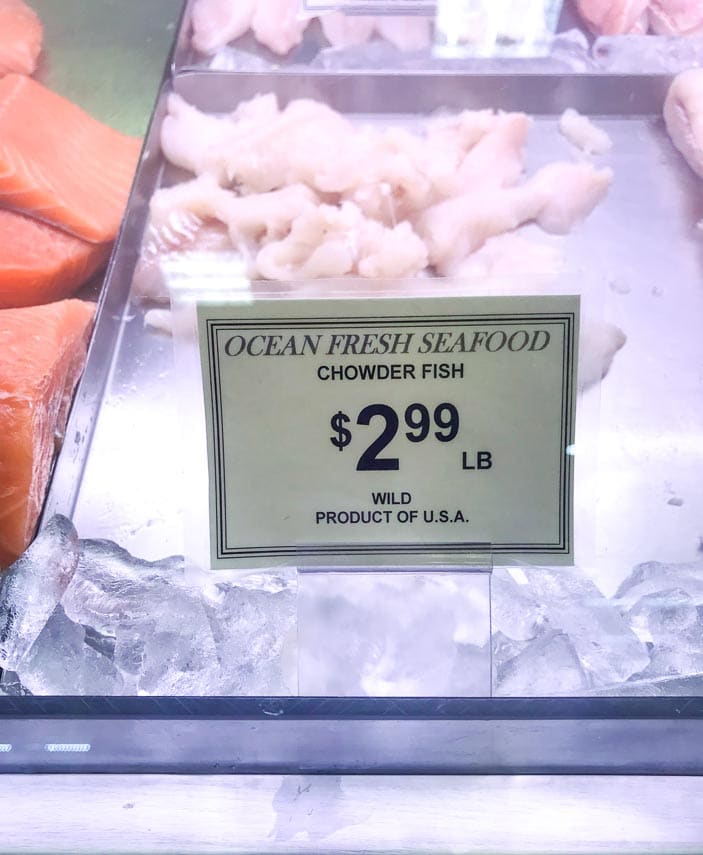 chowder fish in case at supermarket