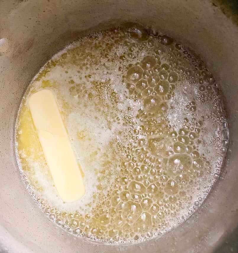 melting butter in pot for low FODMAP mac and cheese