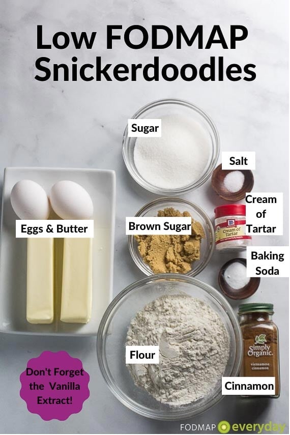 Ingredients for Low FODMAP Snickerdoodles