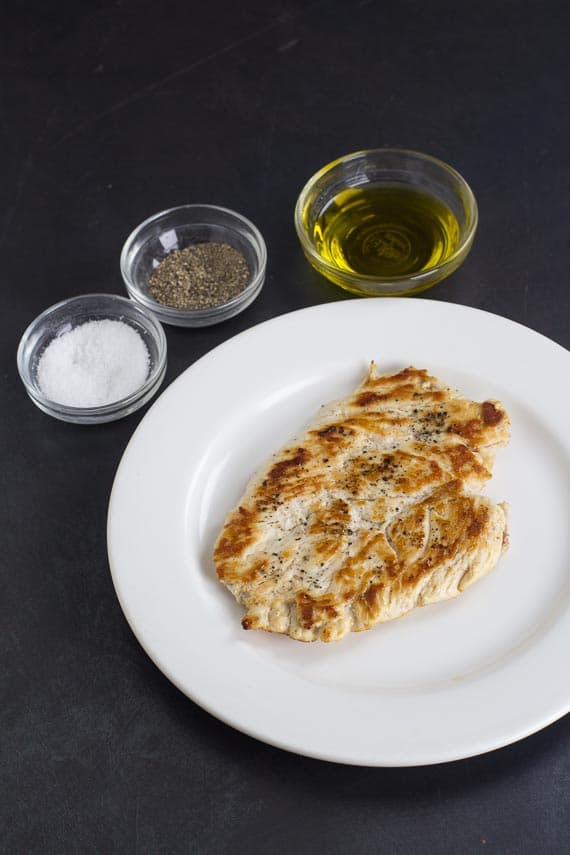 No FODMAP Chicken Paillard on white plate