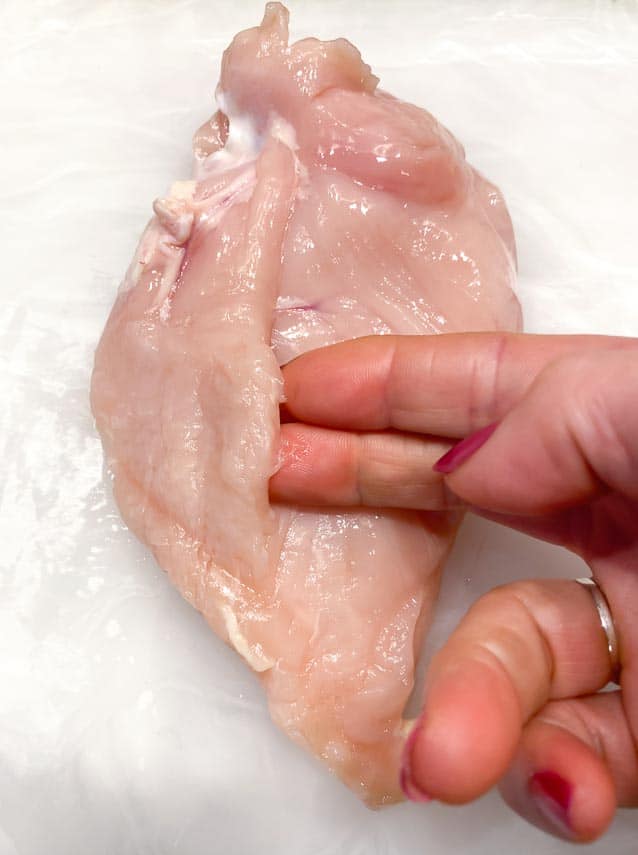 locating the tender on a chicken breast