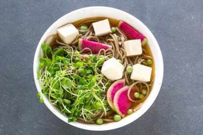 Low FODMAP Cold Soba Soup with Watercress and Radishes