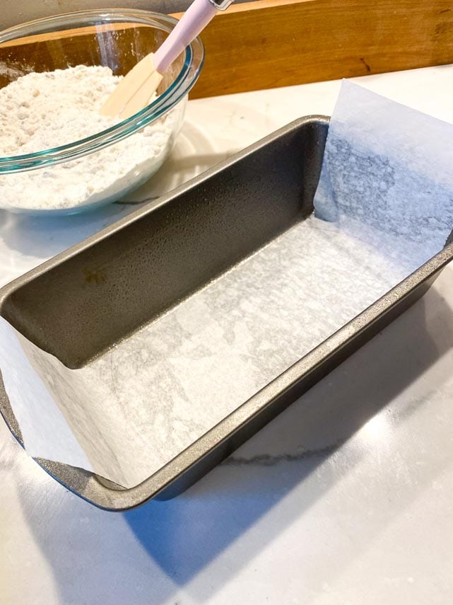 line the loaf pan with parchment paper