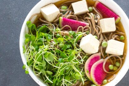 up close cold soba soup with radish