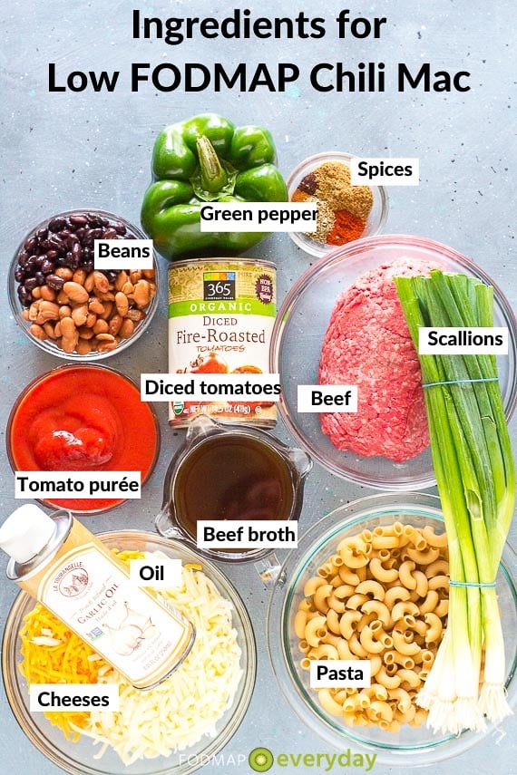 Ingredients for Low FODMAP Chili Mac