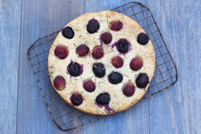 Main image Low FODMAP Focaccia with grapes on cooling rack