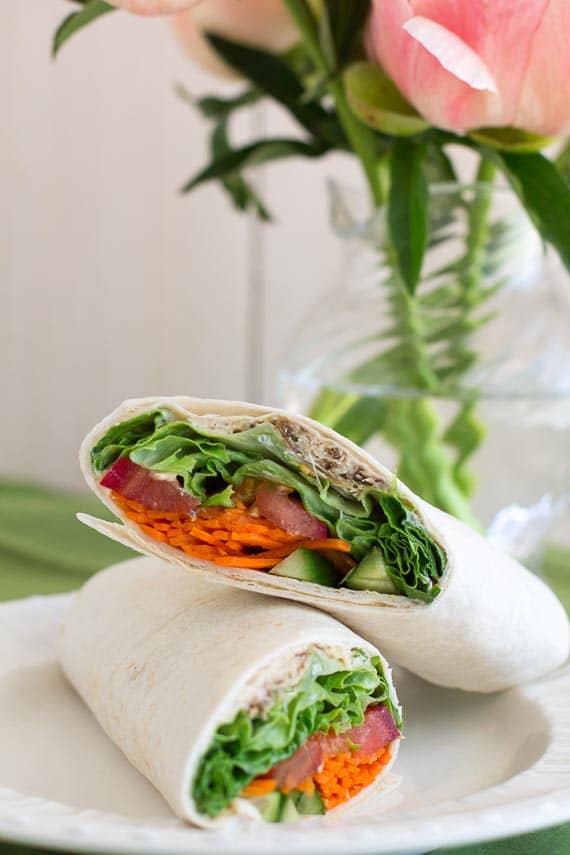 Low FODMAP Hummus Wrap on a white plate