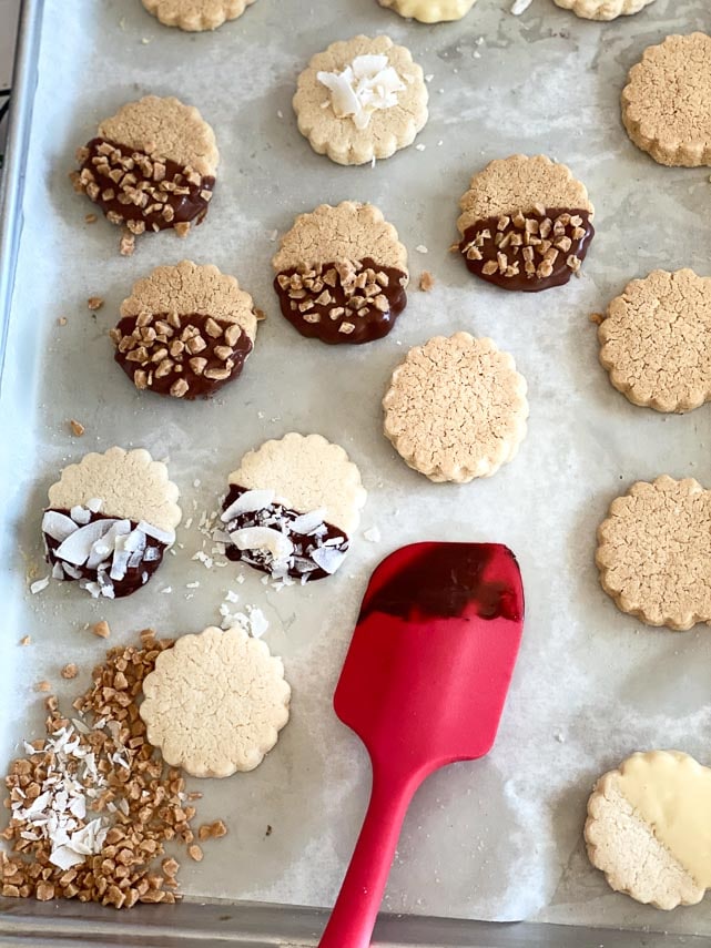 Low FODMAP Shortbread cookies being decorated