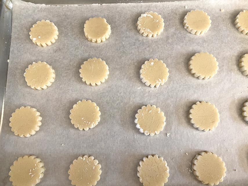 Low FODMAP shortbread ready to be baked, on sheet pan