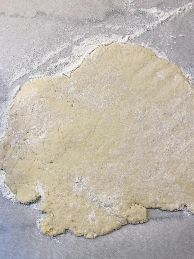 jelly donut dough rolled out, ready to cut
