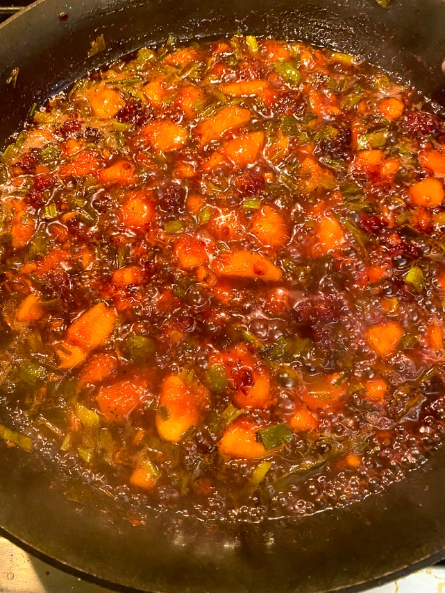 simmering chutney in pan