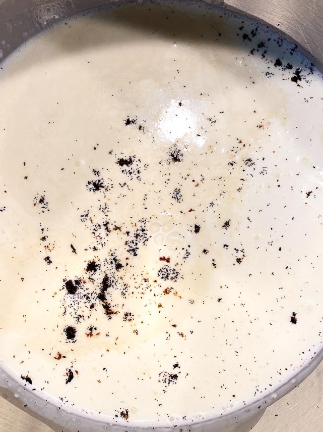 vanilla bean seeds scraped into ice cream base