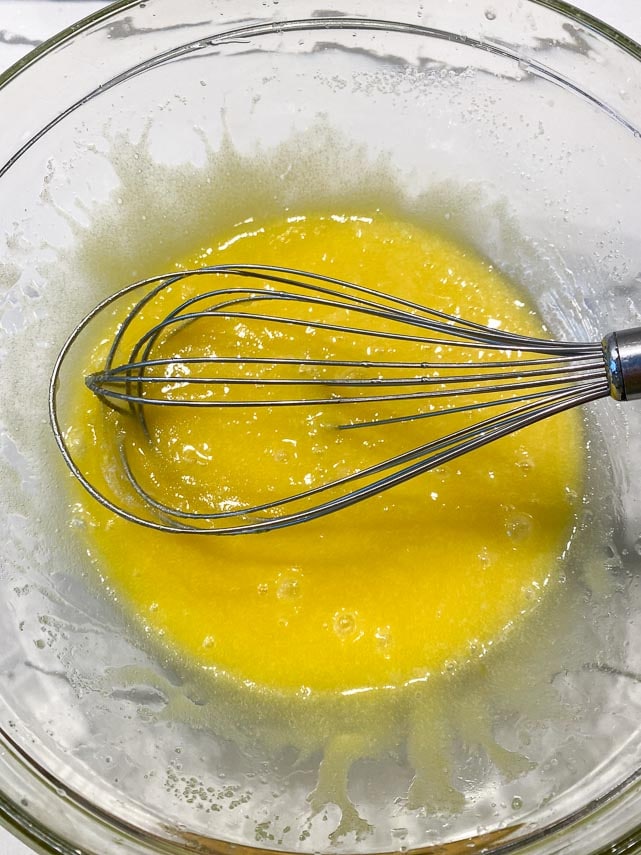 2nd egg whisked into butter sugar mixture