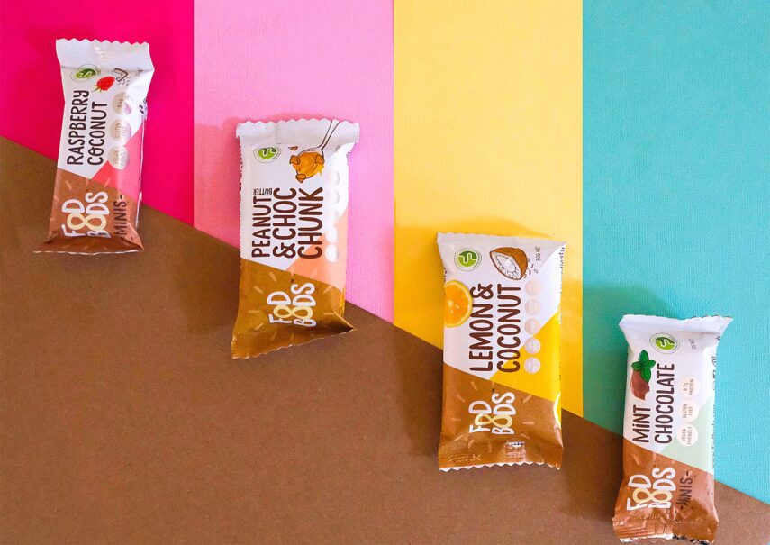 FodBod low FODMAP bars on a colorful background