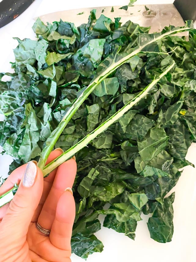 removing stems from kale