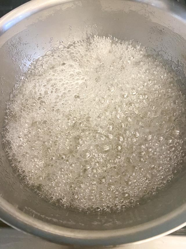 sugar syrup boiling in pot