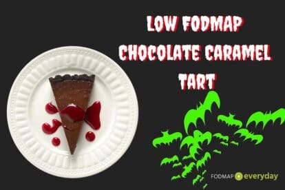low FODMAP chocolate caramel tart image for Halloween