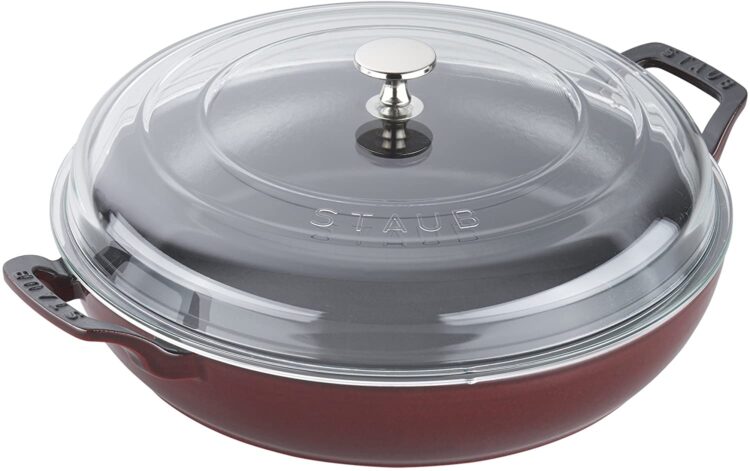 Staub Multi Use Braiser with Glass Lid in Grenadine color