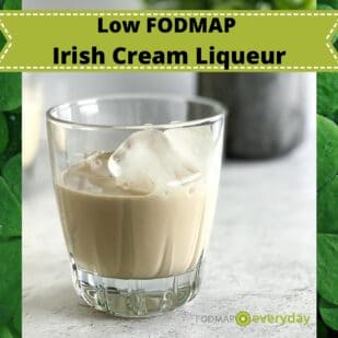 Low FODMAP Irish Cream Liqueur in cut glass tumbler