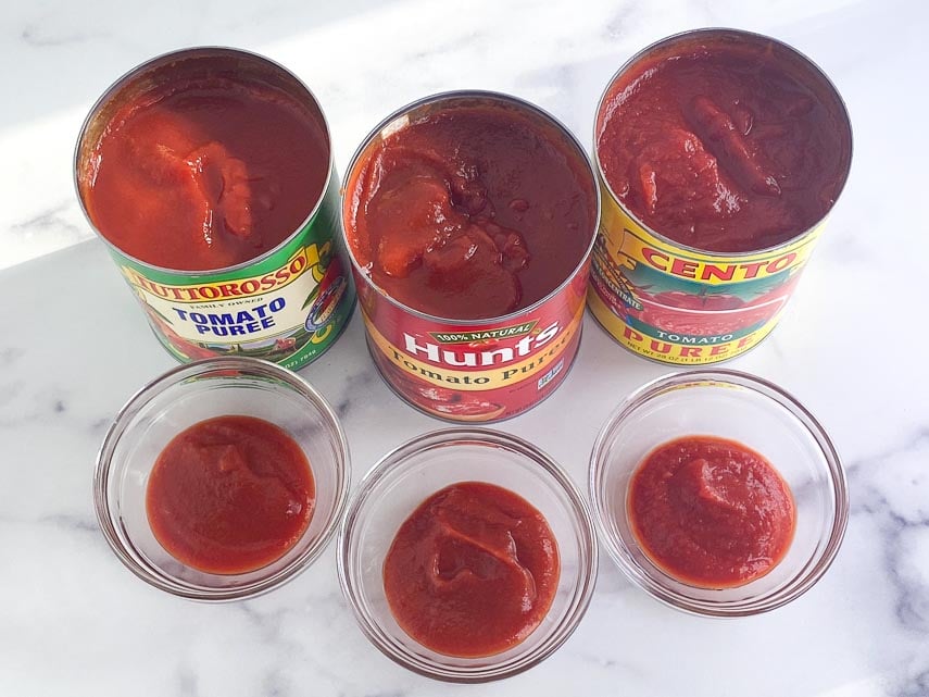 Comparing canned tomato products in cans and glass bowls