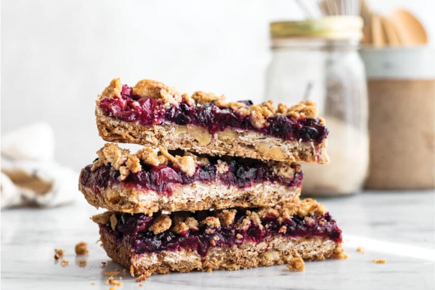 close up of Vegan Fruit Crumble Bars by Flour Craft