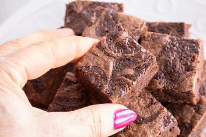 close up of a low FODMAP Nutella Brownies held in hand