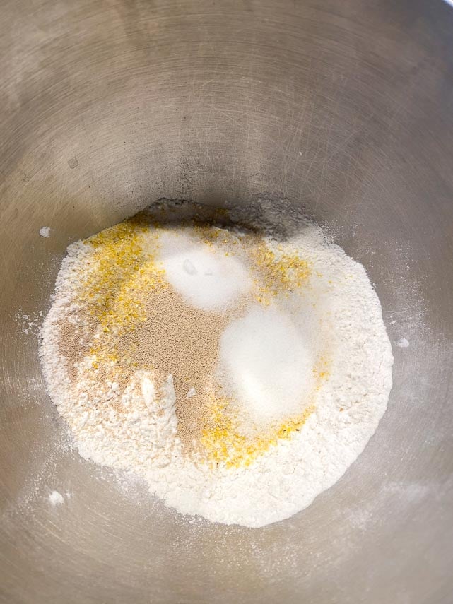 deep-dish pizza dough dry ingredients in bowl