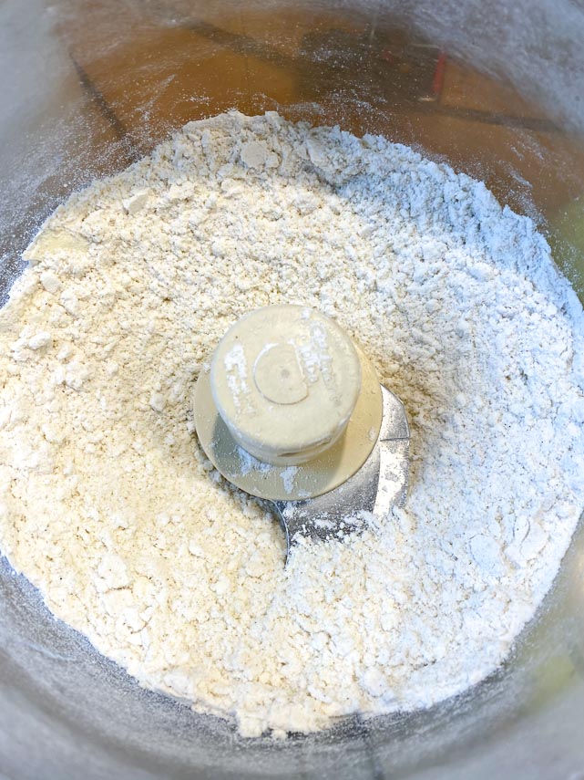 butter pulsed into dry mixture for pie crust in food processor
