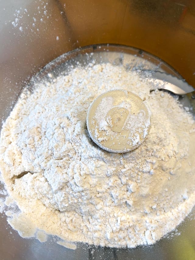 dry ingredients for cream cheese pie dough in food processor