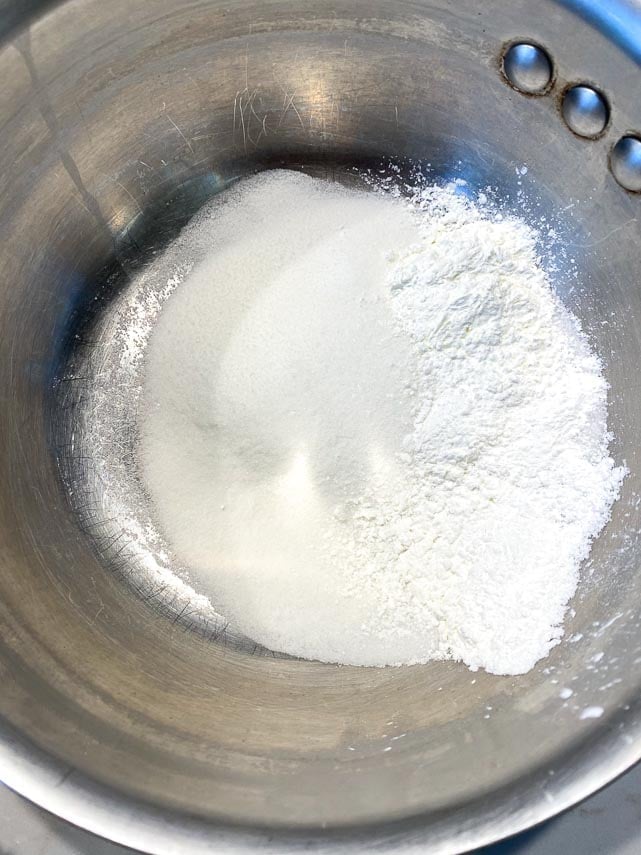 sugar, cornstarch in pot