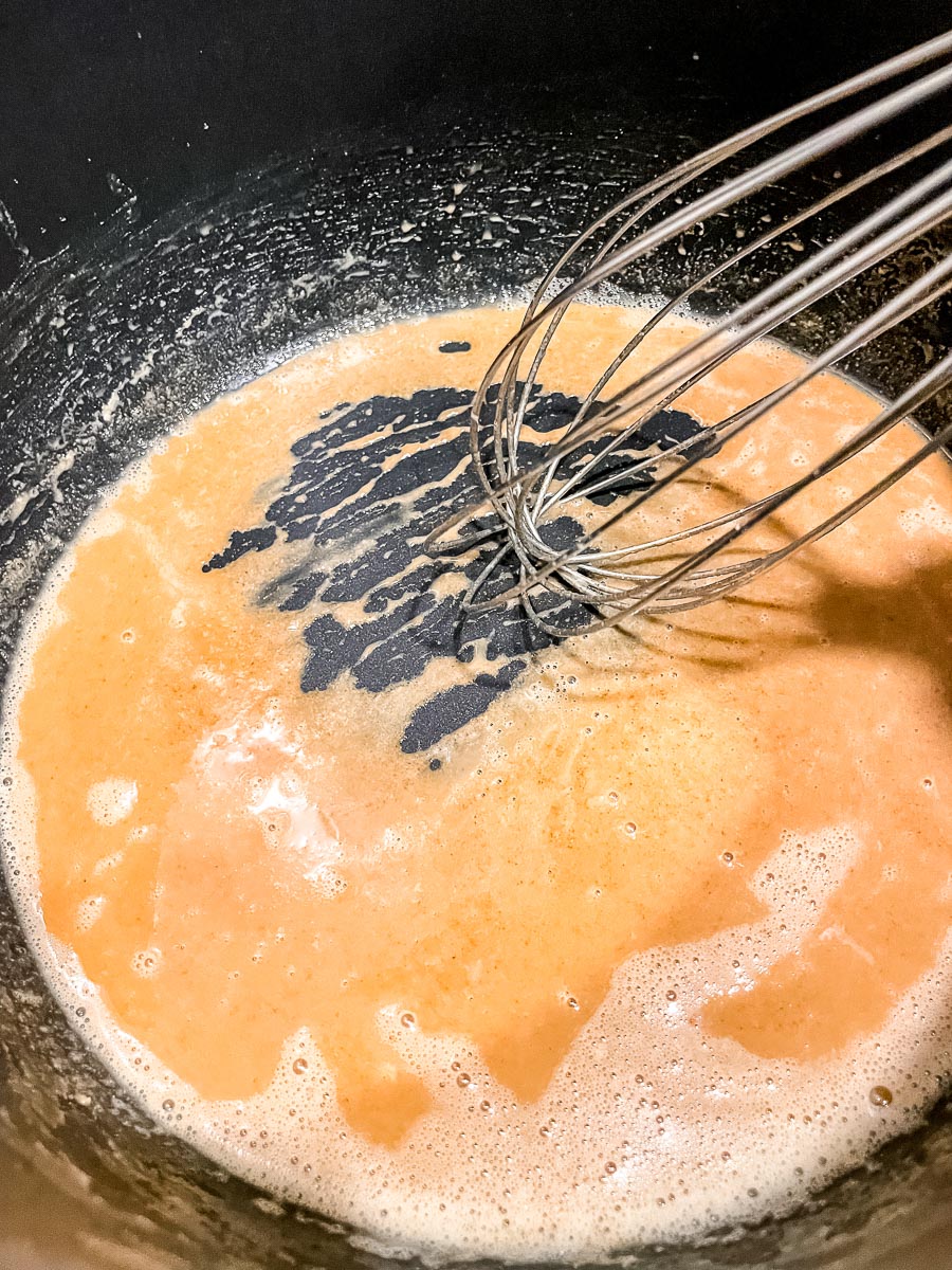 roux beginning to brown in a pot