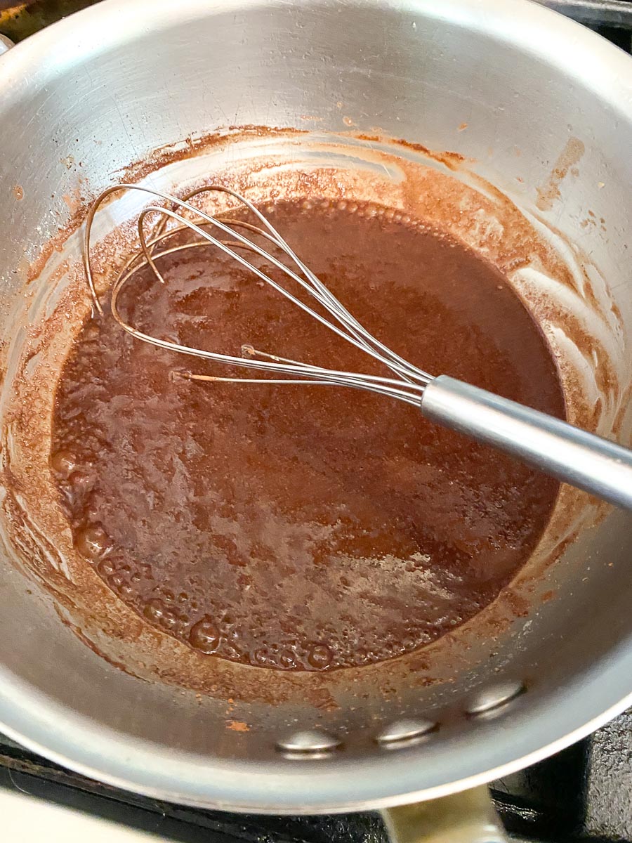 boiling chocolate mixture in saucepan