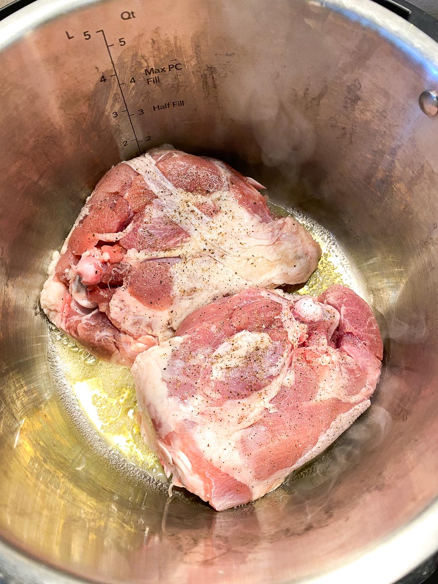 browning turkey thighs, skin side down, in Instant Pot