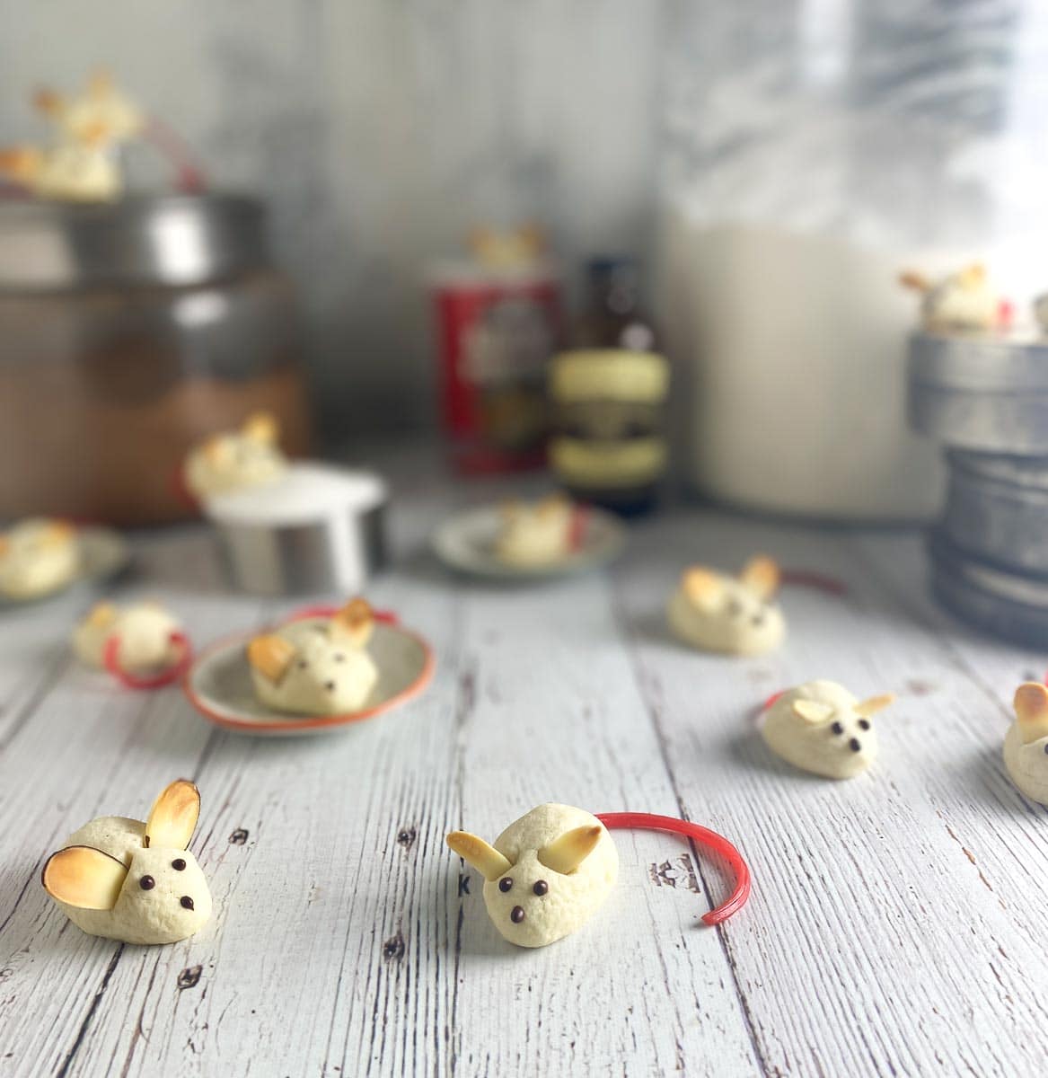 Low FODMAP Night Before Christmas Mice Cookies on white wood surface