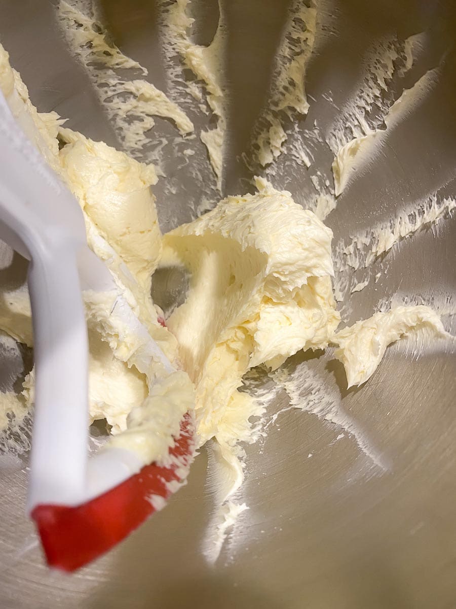 butter creamed in mixer bowl