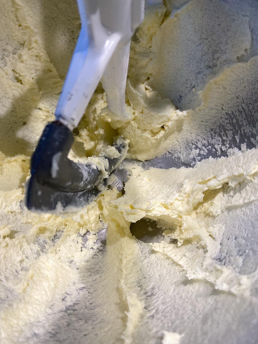 creamed butter in a mixer bowl