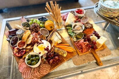 Low FODMAP Charcuterie and Cheese board on coffee table 2