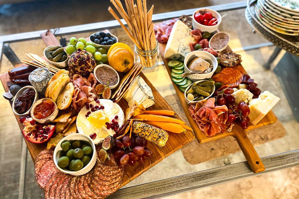 Low FODMAP Charcuterie and Cheese board on coffee table