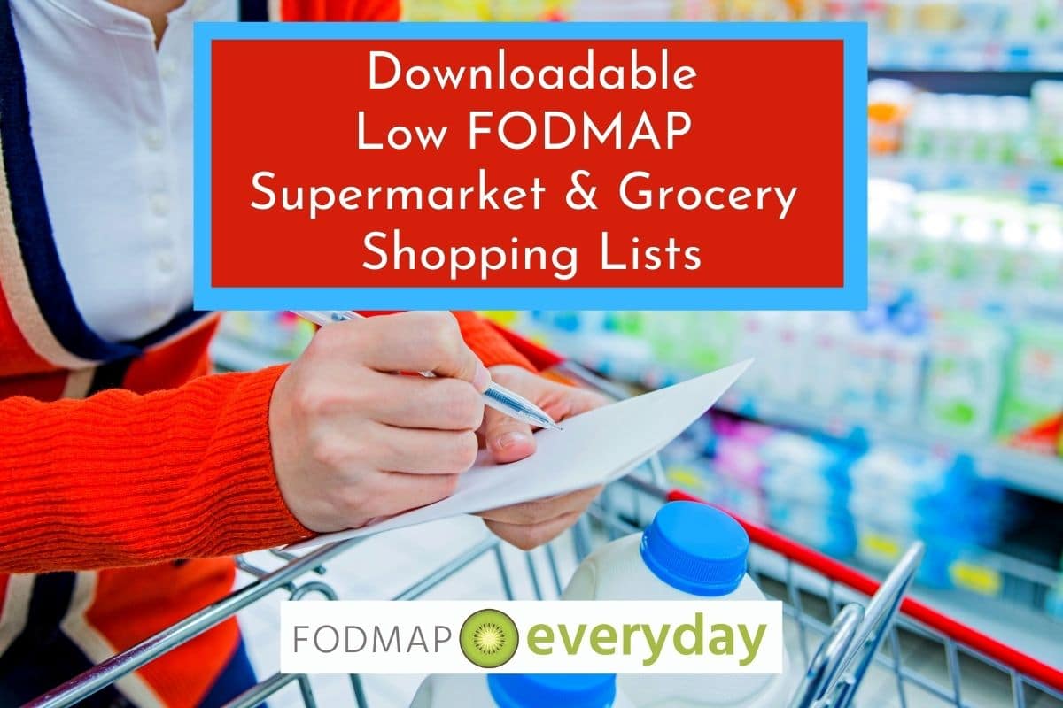 close up view of a woman checking off items on her supermarket shopping list using a low FODMAP supermarket shopping list