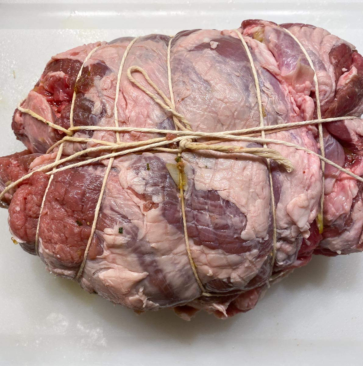 Boneless leg of lamb, tied with Butcher twine